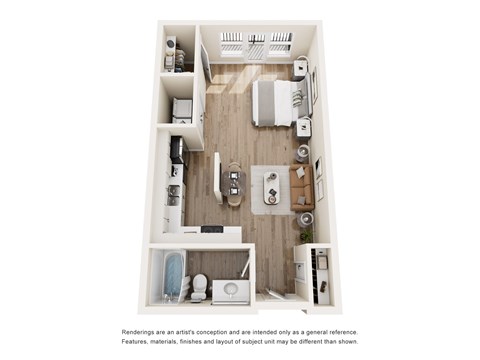 Floor plan for studio, 1 bath, 547 sqft